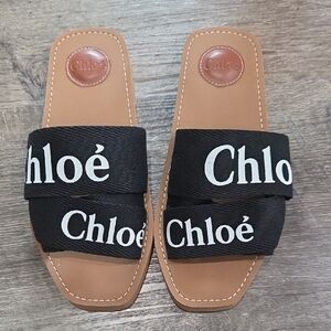 Chloé Black Logo Double-Band Slide Sandals